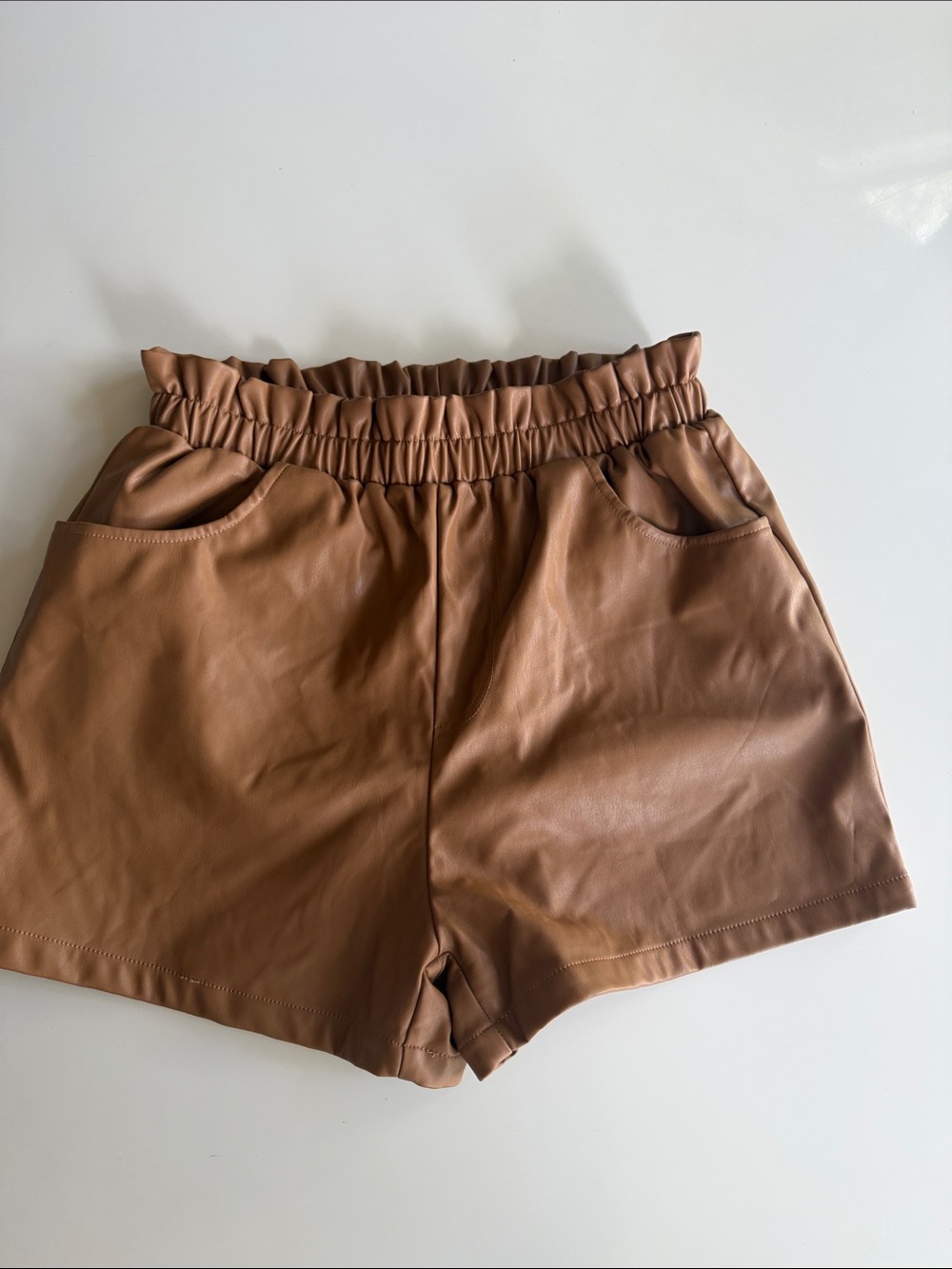 Vici Cognac Brown Faux Leather High Rise Shorts Vegan Leather Pockets M